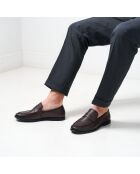 Yoel donkerbruine leren instappers met baret