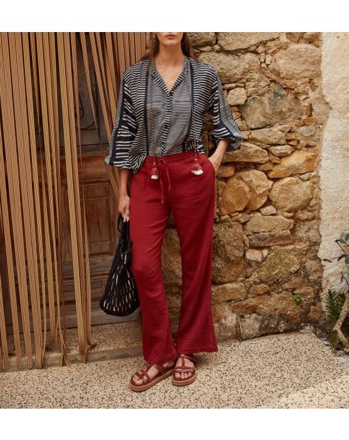 Pantalones Angela de doble gasa con pimentón rojo oscuro