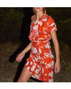 Vestido Galiene con llamativo estampado tropical naranja