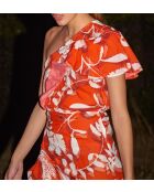 Vestido Galiene con llamativo estampado tropical naranja