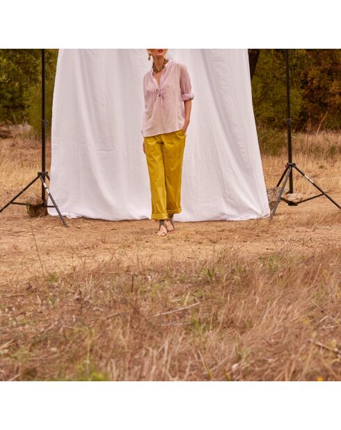 Pantaloni Marco in popeline color anice