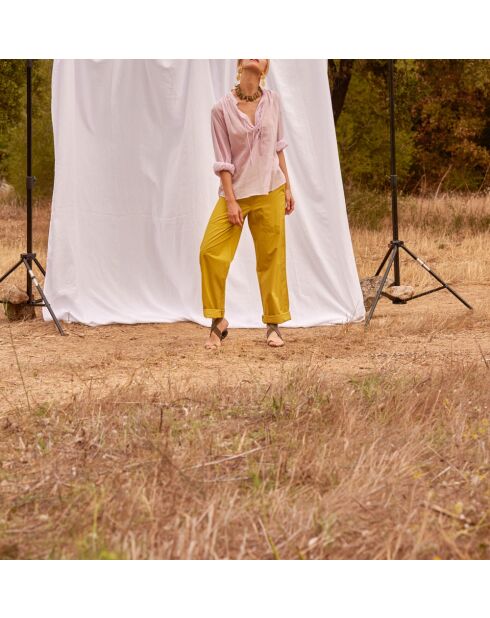 Pantaloni Marco in popeline color anice