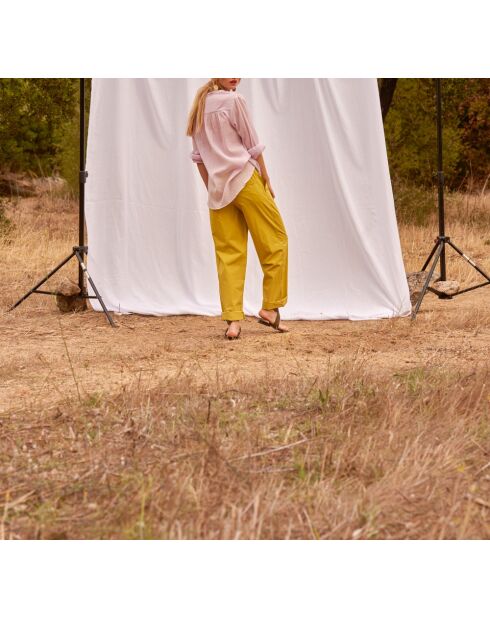 Pantaloni Marco in popeline color anice