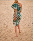 Galiene aquagrünes Kleid mit tropischem Aufdruck