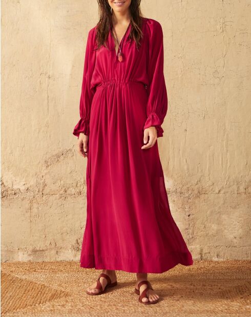 Jane Camelia rosafarbenes Seidenkreppkleid