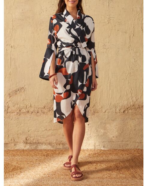 Langes Kleid im Stil der siebziger Jahre, Maravoile, schwarze Kombination