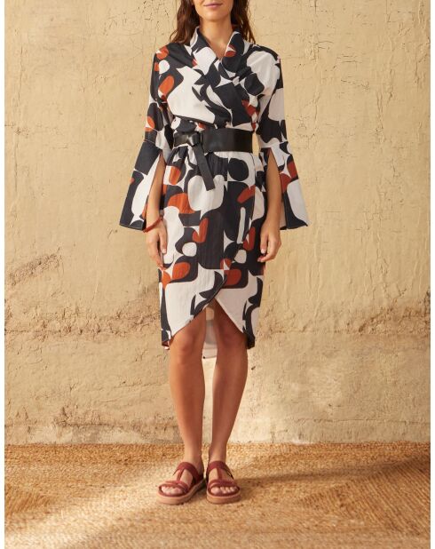 Langes Kleid im Stil der siebziger Jahre, Maravoile, schwarze Kombination