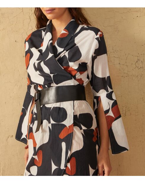 Langes Kleid im Stil der siebziger Jahre, Maravoile, schwarze Kombination