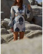 Vestido corto Molly con flores indias, combinación azul Maravoile