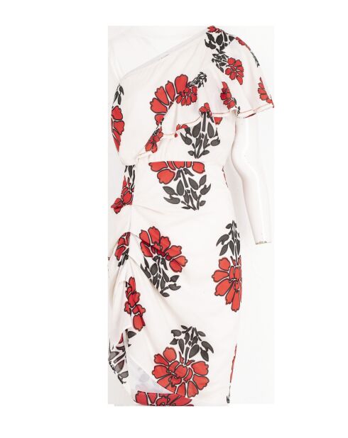 Galiene-Kleid mit indischem Blumendruck in einer Kombination aus rotem Ton in Maravoile-Rot