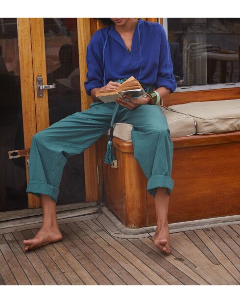 Pantaloni Marco in popeline verde Aspen