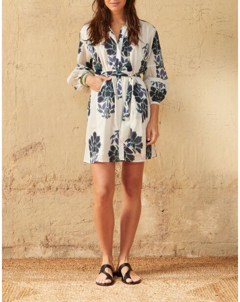 Vestido corto Charlie con flores indias Maravoile combo azul