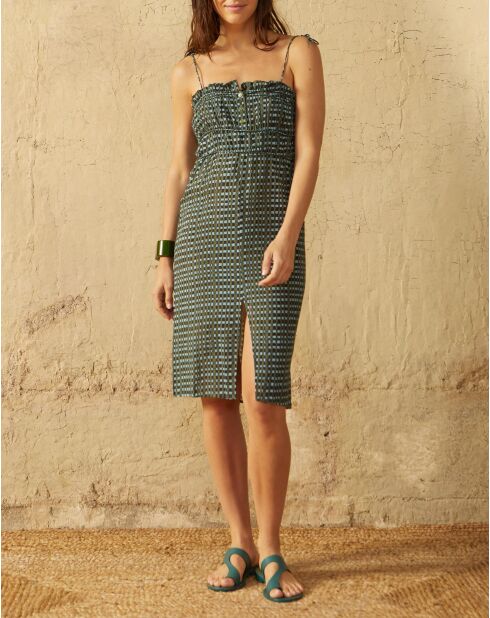 Pila Shibori-Kleid in großer grüner Dobby-Kombination