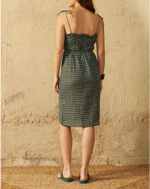 Pila Shibori-Kleid in großer grüner Dobby-Kombination