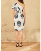 Vestido Galiene con estampado de flores indias en combinación azul maravoile