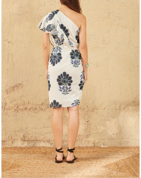 Vestido Galiene con estampado de flores indias en combinación azul maravoile