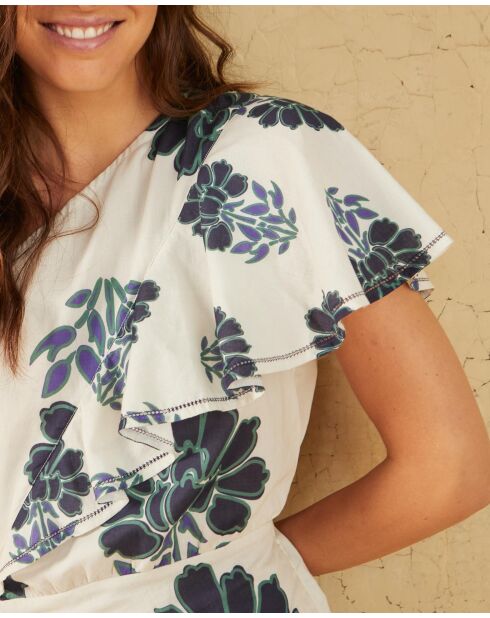 Vestido Galiene con estampado de flores indias en combinación azul maravoile