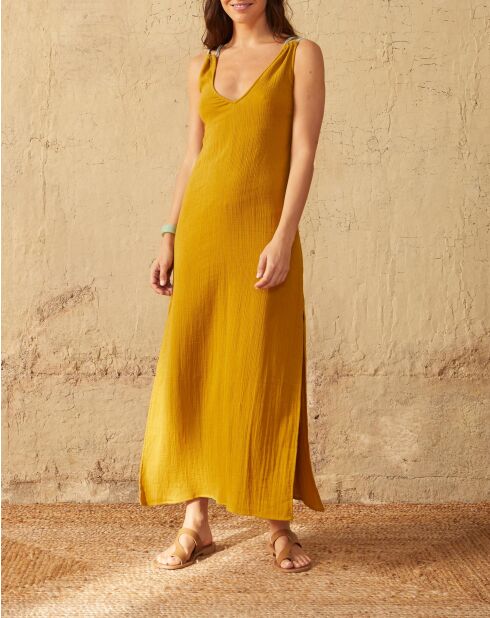 Abito in doppia garza dorata Callypso