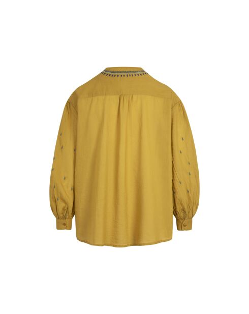 Goudkleurige blouse met Matryochka-patroon in gouden maravoile