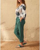 Romantica blouse met Indiase bloemenprint in maravoile-blauwe combinatie