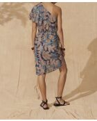 Vestido Galiene con estampado tropical azul empolvado