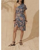 Vestido Galiene con estampado tropical azul empolvado