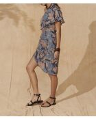 Vestido Galiene con estampado tropical azul empolvado