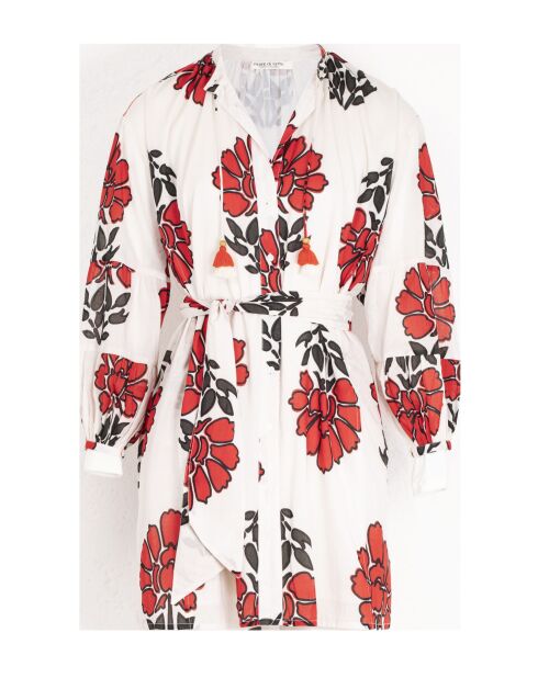 Vestido corto Charlie con flores indias Maravoile, combinación de arcilla roja