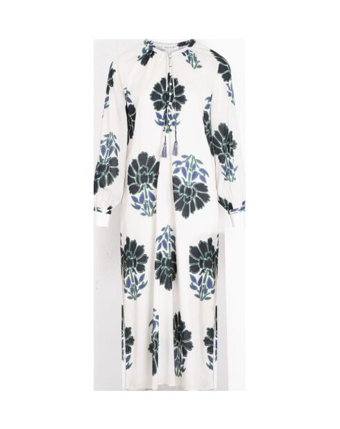 Vestido Gregoria con estampado de flores indias en un azul combinado maravoile