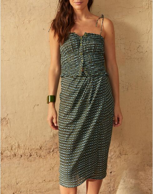 Falda Lola shibori en gran combinación de dobby verde