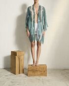 Kimono Rachel mi-long tie and dye en pashmina lagon green