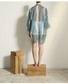 Kimono Rachel mi-long tie and dye en pashmina lagon green