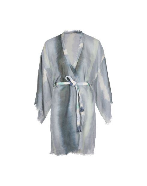 Kimono Rachel de longitud media anudado y teñido en combinación de nube de pashmina