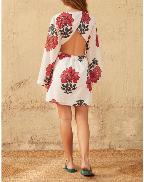 Vestido corto Molly con estampado floral indio Maravoile en combinación de arcilla roja