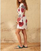 Vestido corto Molly con estampado floral indio Maravoile en combinación de arcilla roja