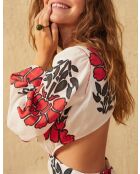 Vestido corto Molly con estampado floral indio Maravoile en combinación de arcilla roja