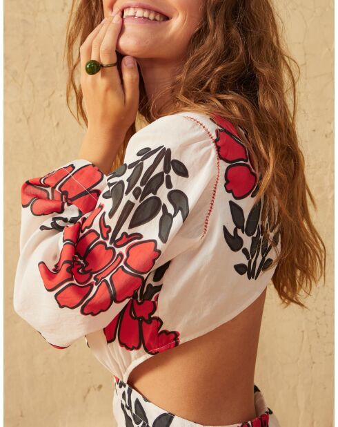 Vestido corto Molly con estampado floral indio Maravoile en combinación de arcilla roja