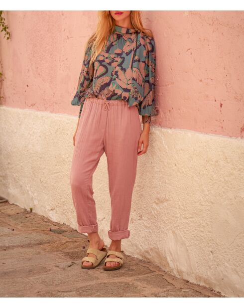 Tropische, staubblaue Bluse Odette