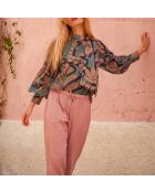 Tropische, staubblaue Bluse Odette