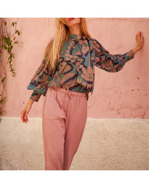 Tropische, staubblaue Bluse Odette