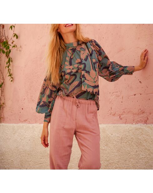 Tropische, staubblaue Bluse Odette