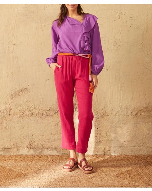 Blusa Romantica con efecto esponjoso en morado maravoile