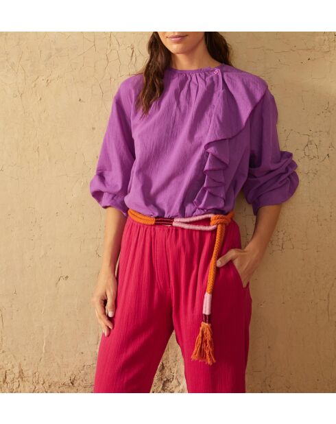 Blusa Romantica con efecto esponjoso en morado maravoile