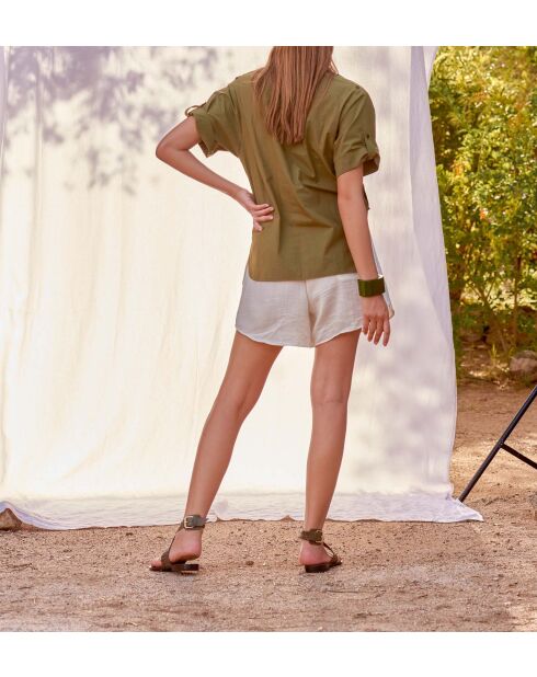 Witte korte broek van dubbel gaas Lilou