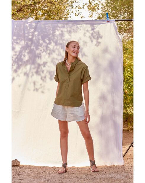 Witte korte broek van dubbel gaas Lilou