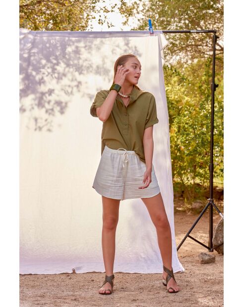 Witte korte broek van dubbel gaas Lilou