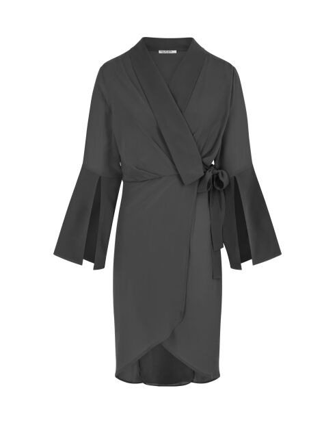 ANAE langes Kleid aus schieferfarbenem Seidenkrepp