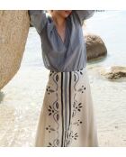 Blusa azul rosie de algodón calado mineral