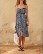 Vestido Pila shibori en combinación grande de Dobby azul