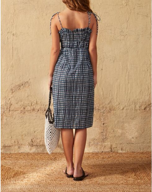 Vestido Pila shibori en combinación grande de Dobby azul